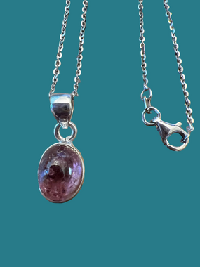 Sterling Silver Oval Pink Tourmaline Pendant  in a 20” 925 Italian chainNecklace